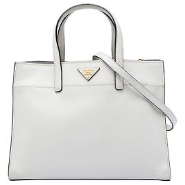 Prada White Saffiano Soft Triple Pocket Tote
