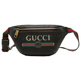 Borsa cintura Gucci Black Small Grained Calfskin Web Logo
