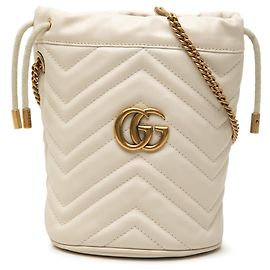 Borsa Secchiello Gucci GG Marmont Matelassé in pelle di vitello bianca Small