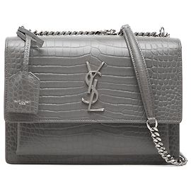 Autre Marque Saint Laurent Gray Medium Croc Embossed Leather Monogram Sunset Crossbody