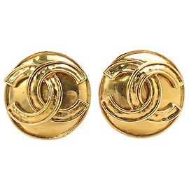 Boucles d'oreilles clips rondes Chanel Gold CC plaquées or