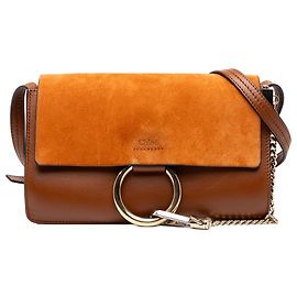 Chloé Faye Crossbody Small em camurça e couro de bezerro castanho