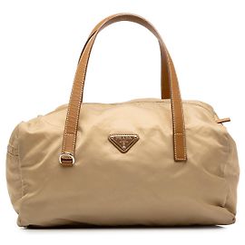 Sac Boston Prada en Tessuto avec garnitures en Saffiano Beige