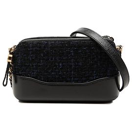 Clutch Gabrielle in tweed nero con doppia zip e catena Chanel