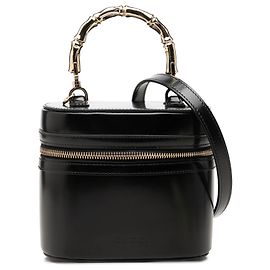 Sac Vanity Gucci en cuir de veau brillant noir avec bambou