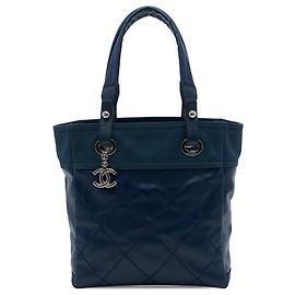Chanel Blue Small Quilted Coated Canvas Paris Biarritz Tote