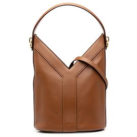 Autre Marque Saint Laurent Y Bucket Bag mit oberem Griff aus glattem braunem Kalbsleder