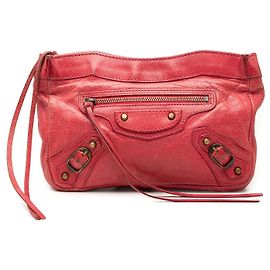Balenciaga Red Lambskin Motocross Classic Porte Toilette Makeup Pouch