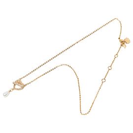 Autre Marque Dior Gold Plated Halskette mit Strass- und Kunstbirnen-Tropfenanhänger