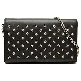 Autre Marque Saint Laurent Carteira de corrente Kate em couro de bezerro preto com tachas de estrela