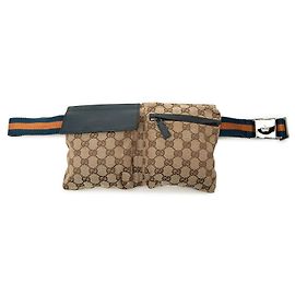 Borsa cintura Gucci Beige GG Canvas Web con doppia tasca