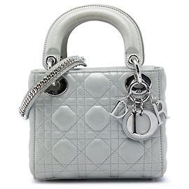 Dior Gray Mini Iridescent Lambskin Cannage Lady Dior