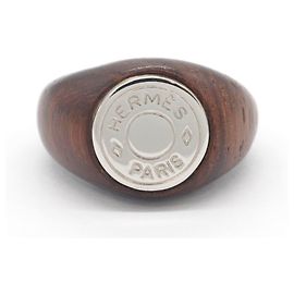 Hermès Bague Hermes Sellier Brown Silver Wood Band