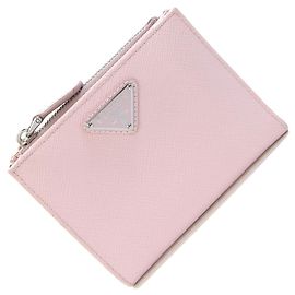 Portefeuille bi-fold Prada en cuir rose clair