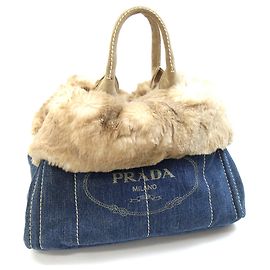 Prada Canapa Handbag BN2182 in Blue and Beige