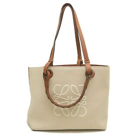 Saco Tote Loewe em lona e couro bege e castanho