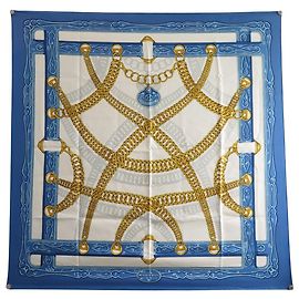 Hermès VINTAGE FOULARD HERMES MAILLONS 1973 LATHAM CARRE 90 EN SOIE BLEUE SCARF