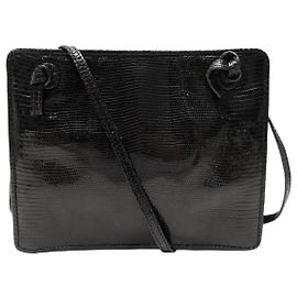 VINTAGE BOTTEGA VENETA SCHULTERTASCHE AUS SCHWARZEM ECHTLIZARDSCHLECHTER LIZARD BAG