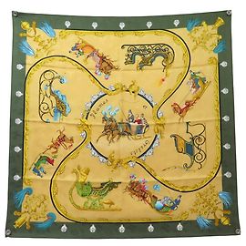 Hermès VINTAGE HERMES PLUMES & GRELOTS SCARF 1ST EDITION CARRE 90 BROCADE SILK