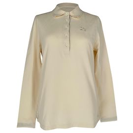 Burberry Zulia Sleeve Polohemd aus elfenbeinfarbener Baumwolle