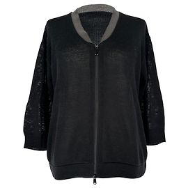 Brunello Cucinelli leichte Strickjacke aus schwarzer Baumwolle