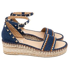 Sandali platform Valentino Garavani Rockstud in denim di cotone blu