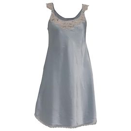 Oscar De La Renta Mini-Kleid aus hellblauem Satin mit Spitzenbesatz