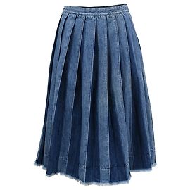 Gonna midi plissettata in denim blu di cotone Joseph