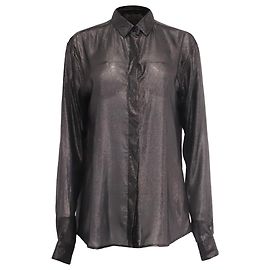 Autre Marque Saint Laurent Glitter-Accent Long Sleeve Blouse in Black Silk