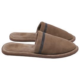Brunello Cucinelli Mule Slippers in Brown Suede 