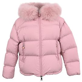  Moncler Mino Fur-Trimmed Down Jacket in Pink Polyester