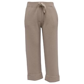 Brunello Cucinelli gestrickte Cropped-Hose mit Kordzug aus beigem Kaschmir