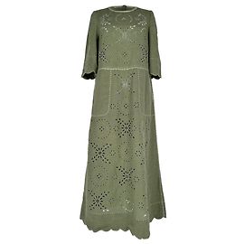 Autre Marque Vestido Maxi Scalloped Vita Kin em Linho Verde Oliva