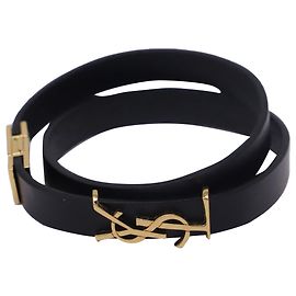 Autre Marque Brazalete de doble correa Saint Laurent en piel negra