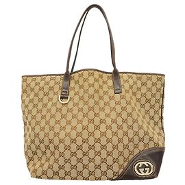 Bolso Tote Gucci de lona beige y marrón
