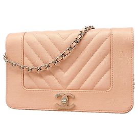 Cartera de cadena/hombro Chanel en piel de becerro granulada rosa