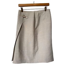 Falda Midi Emporio Armani Beige en Lino con Hebilla