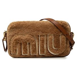 Borsa a tracolla in montone con logo Miu Miu
