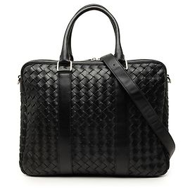 Mala de negócios Bottega Veneta Intrecciato em couro preto
