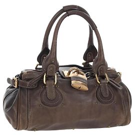 Chloé Chloe Paddington Hand Bag Leather Brown Gold Silver Auth 207438V