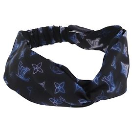 LOUIS VUITTON Bandeau Monogram Sowa Hair Band Silk Navy M77432 LV Auth LN112V