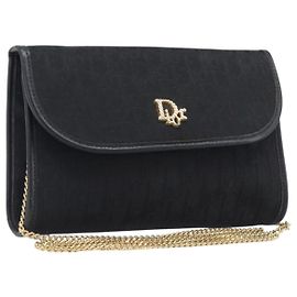 Borsa a tracolla con catena Christian Dior Trotter Canvas Nero Oro Auth 207478A