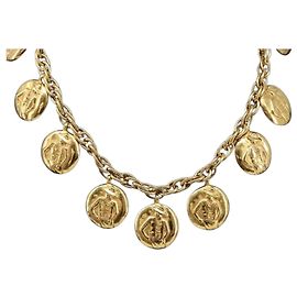 CHANEL Mademoiselle Necklace Metal Gold CC Auth 206642V