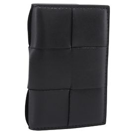 Bottega Veneta MAXI INTRECCIATO Flap Cassette Case Leather Black Auth 205489M