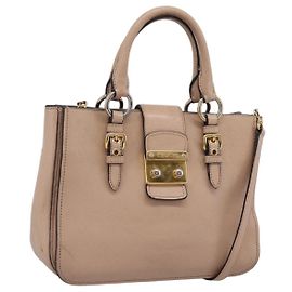 Miu Miu Hand Bag Leather 2way Beige Gold Auth BA16044A