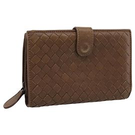 Portefeuille long Bottega Veneta INTRECCIATO en cuir marron authentique 207497