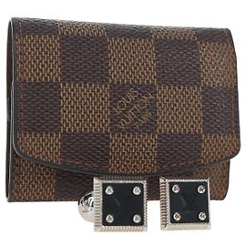 LOUIS VUITTON Damier Ebene Abotoaduras Silver Auth 206661V
