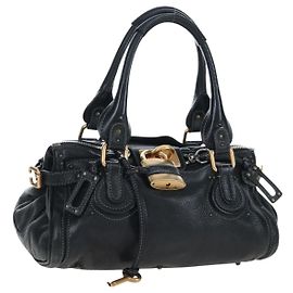 Chloé Chloe Paddington Hand Bag Leather Black Gold Silver Auth BA16003V