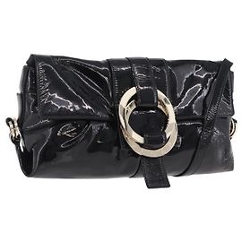 Bulgari Bolso de Hombro BVLGARI Chandra Charol Negro Tono Dorado Auth BA16118