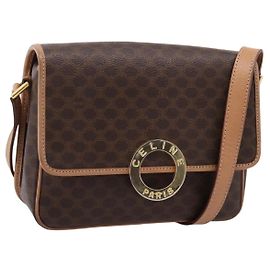 Céline Bolsa de Ombro CELINE Macadam Canvas PVC Leather Brown Gold Auth 205063V
